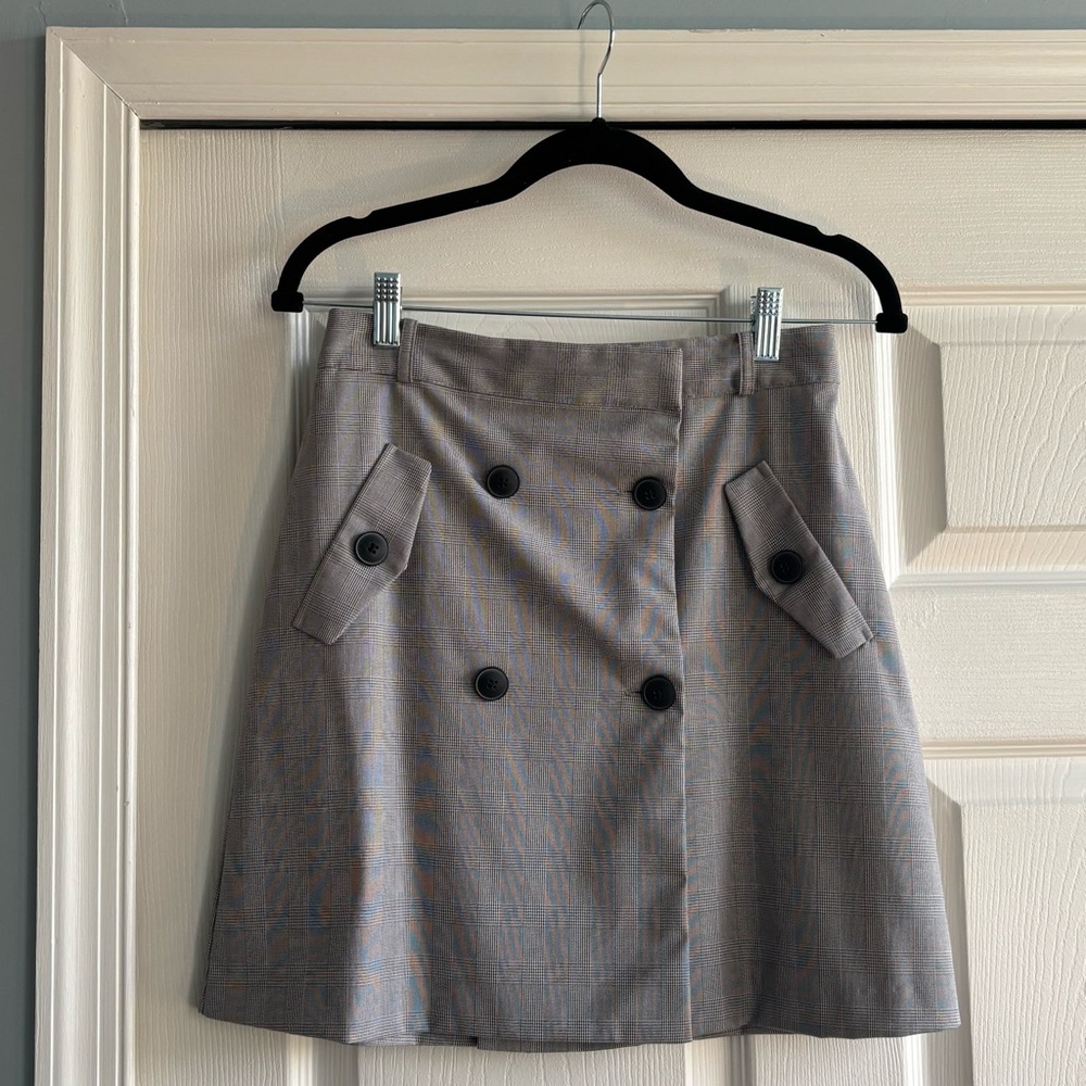 Gray Plaid Double-Breasted Women's Skirt